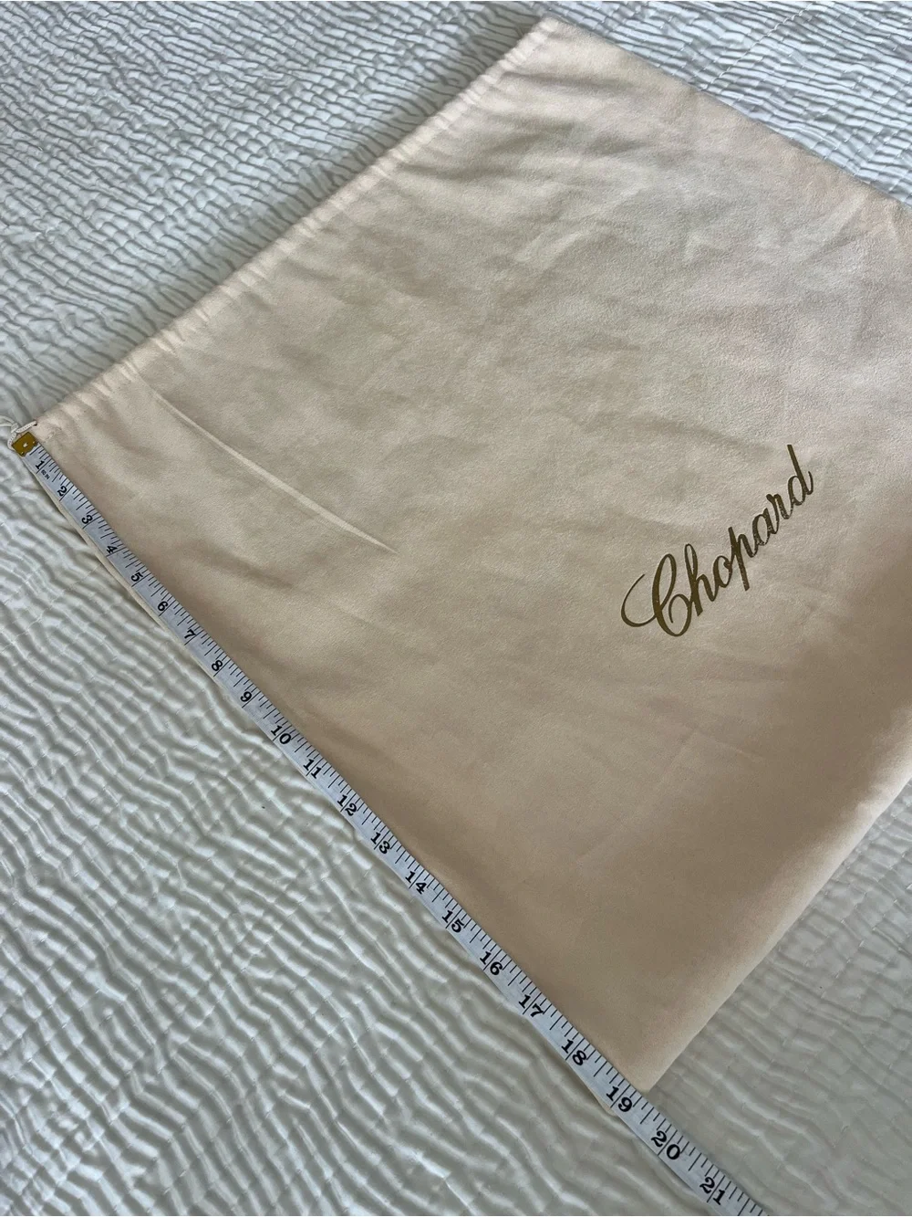 Chopard beige storage dust bag with gold script